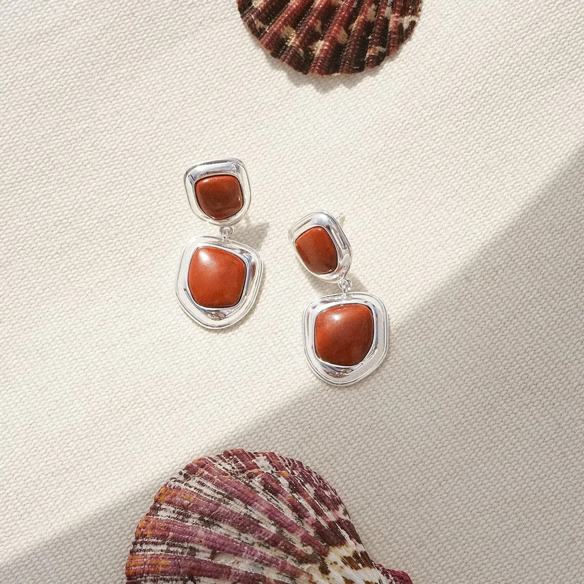 Red Jasper Organic Double Drop Earrings Silver Plate sold by Daisy Jewellery product image thumbnail 3