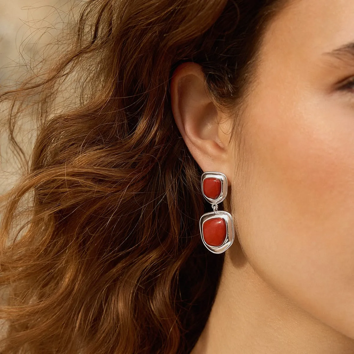 Red Jasper Organic Double Drop Earrings Silver Plate sold by Daisy Jewellery product image thumbnail 2