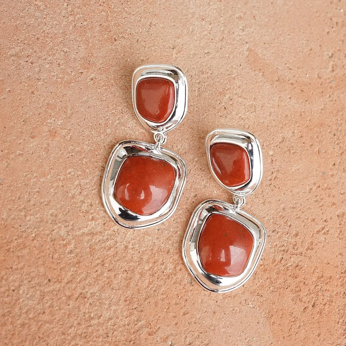 Red Jasper Organic Double Drop Earrings Silver Plate sold by Daisy Jewellery product image thumbnail 5