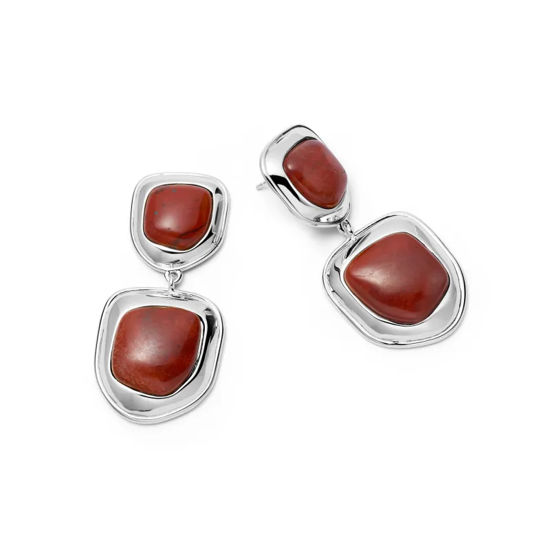 Red Jasper Organic Double Drop Earrings Silver Plate made by Daisy Jewellery