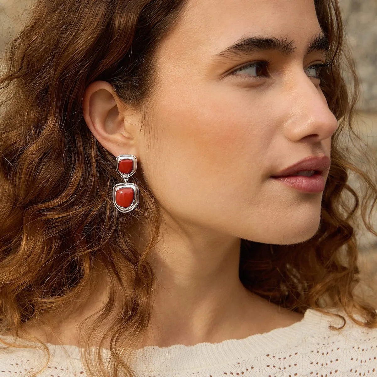 Red Jasper Organic Double Drop Earrings Silver Plate sold by Daisy Jewellery product image thumbnail 4