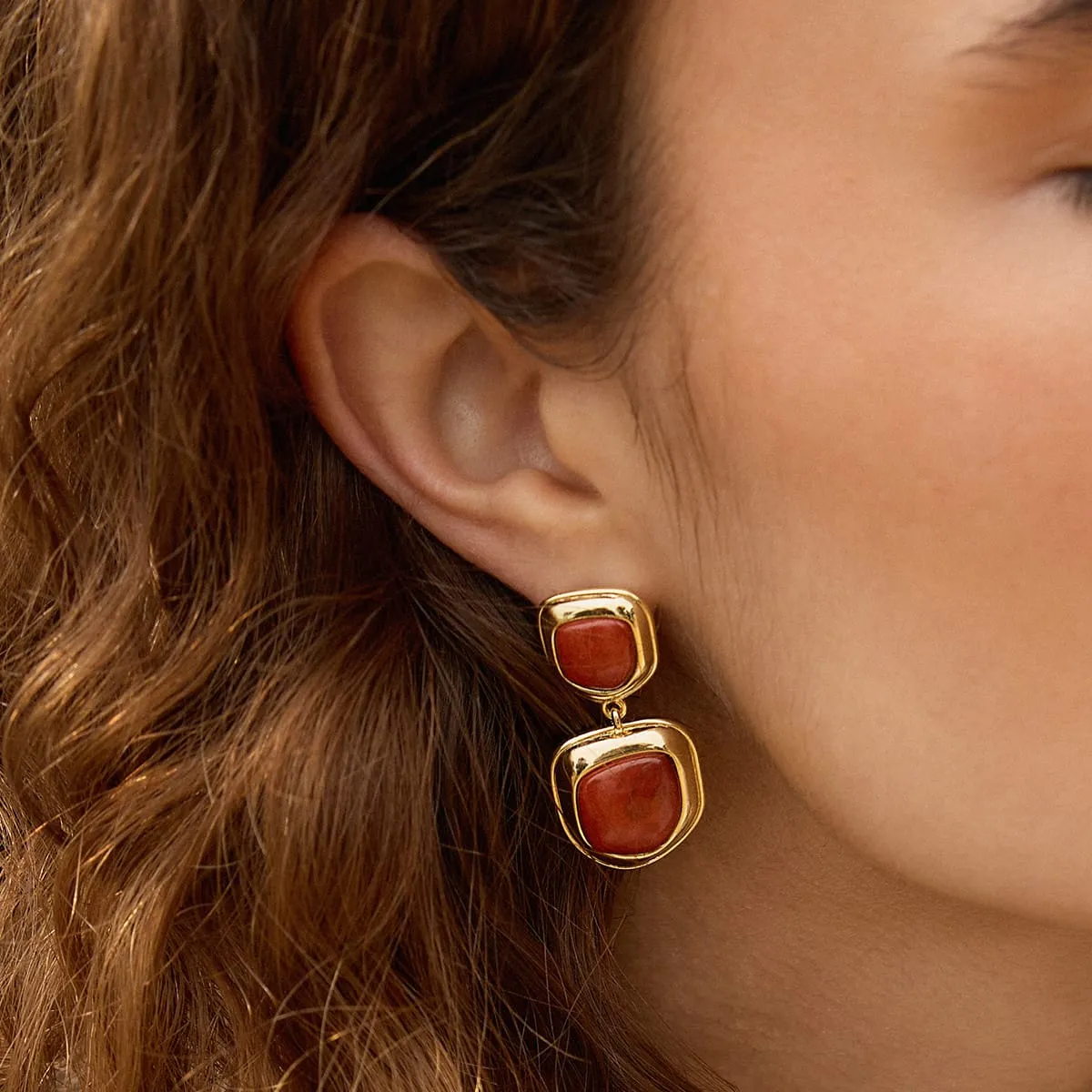 Red Jasper Organic Double Drop Earrings 18ct Gold Plate sold by Daisy Jewellery product image thumbnail 2