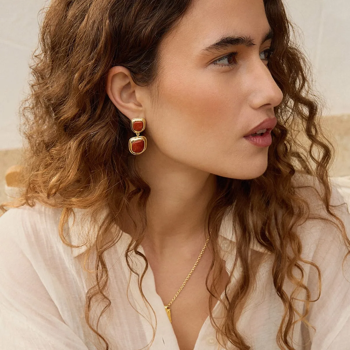 Red Jasper Organic Double Drop Earrings 18ct Gold Plate sold by Daisy Jewellery product image thumbnail 4
