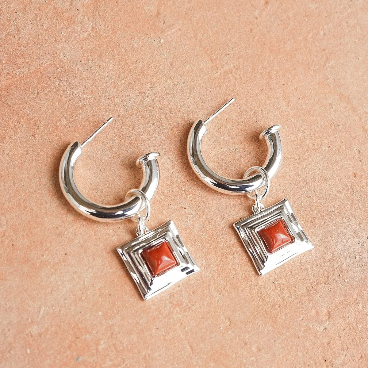 Red Jasper Square Chubby Hoop Earrings Silver Plate sold by Daisy Jewellery product image thumbnail 3