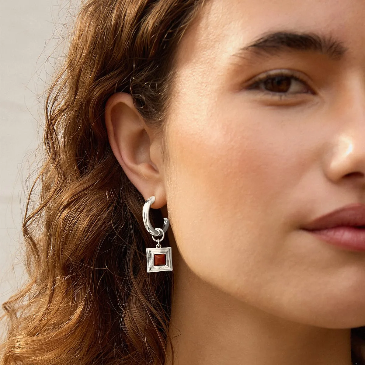 Red Jasper Square Chubby Hoop Earrings Silver Plate sold by Daisy Jewellery product image thumbnail 2
