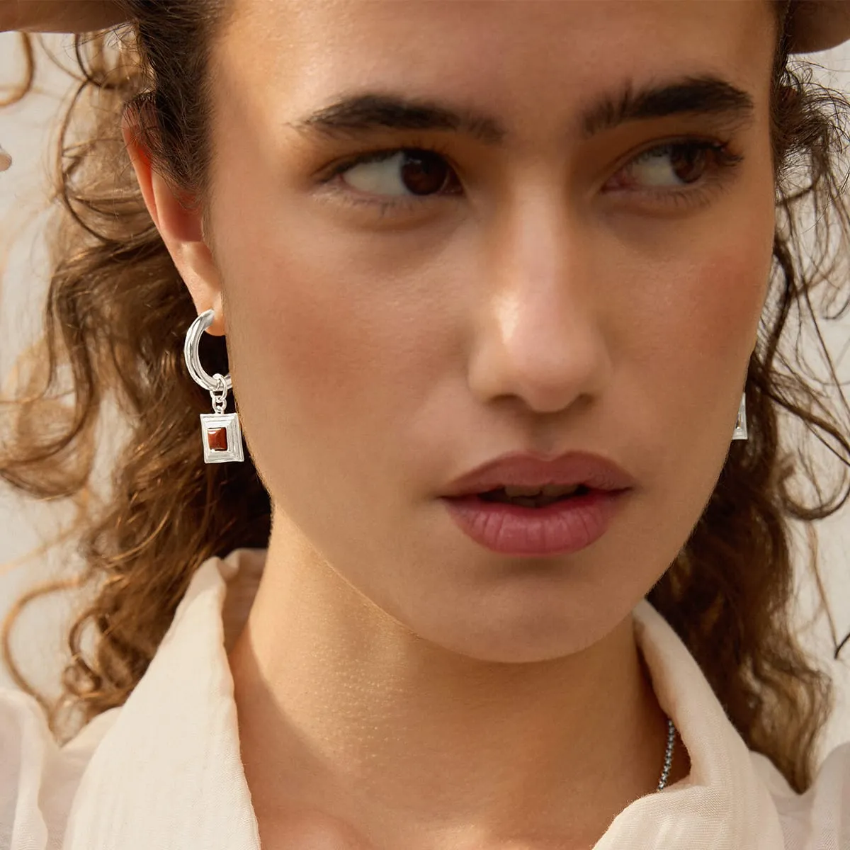 Red Jasper Square Chubby Hoop Earrings Silver Plate sold by Daisy Jewellery product image thumbnail 4