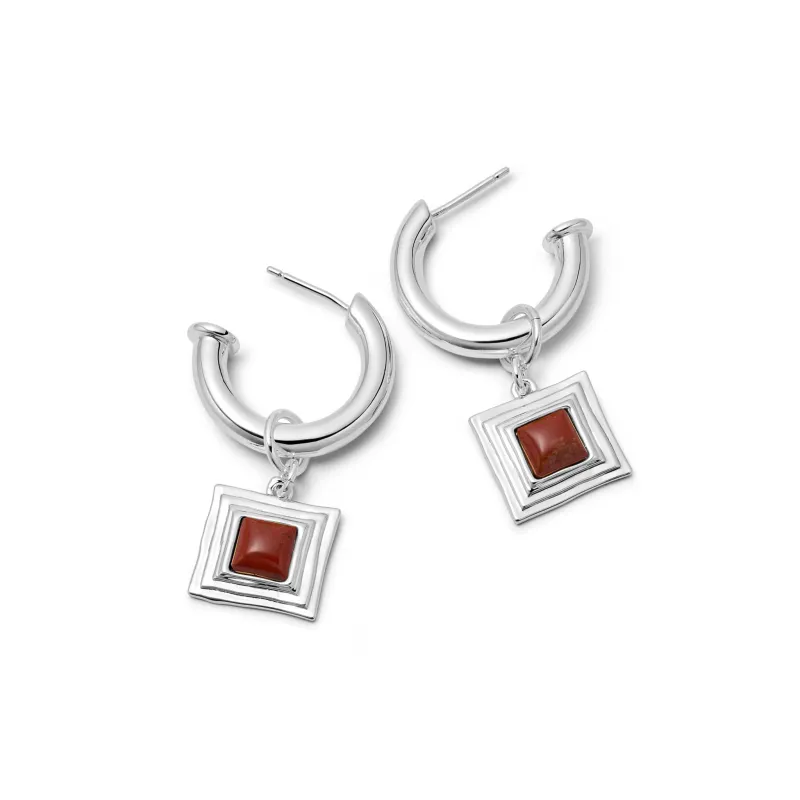 Red Jasper Square Chubby Hoop Earrings Silver Plate made by Daisy Jewellery