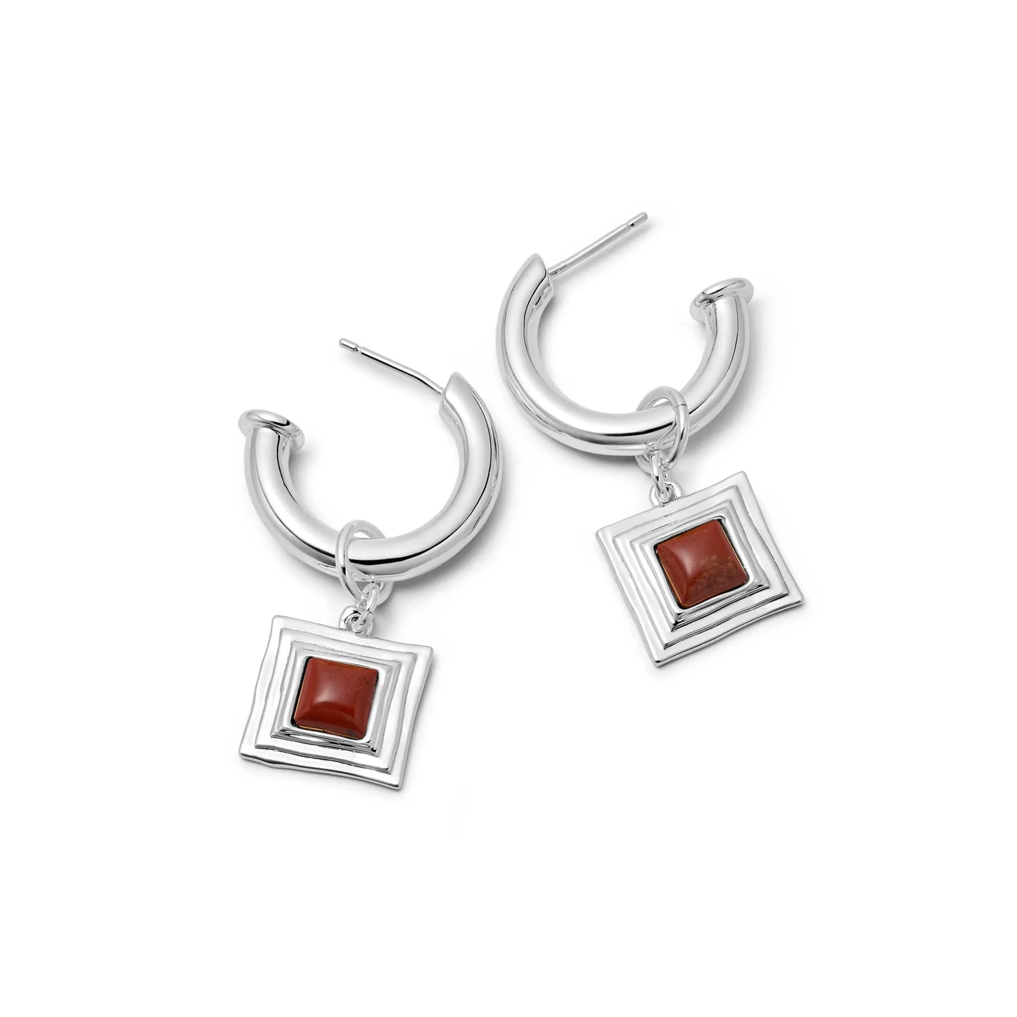 Red Jasper Square Chubby Hoop Earrings Silver Plate sold by Daisy Jewellery
