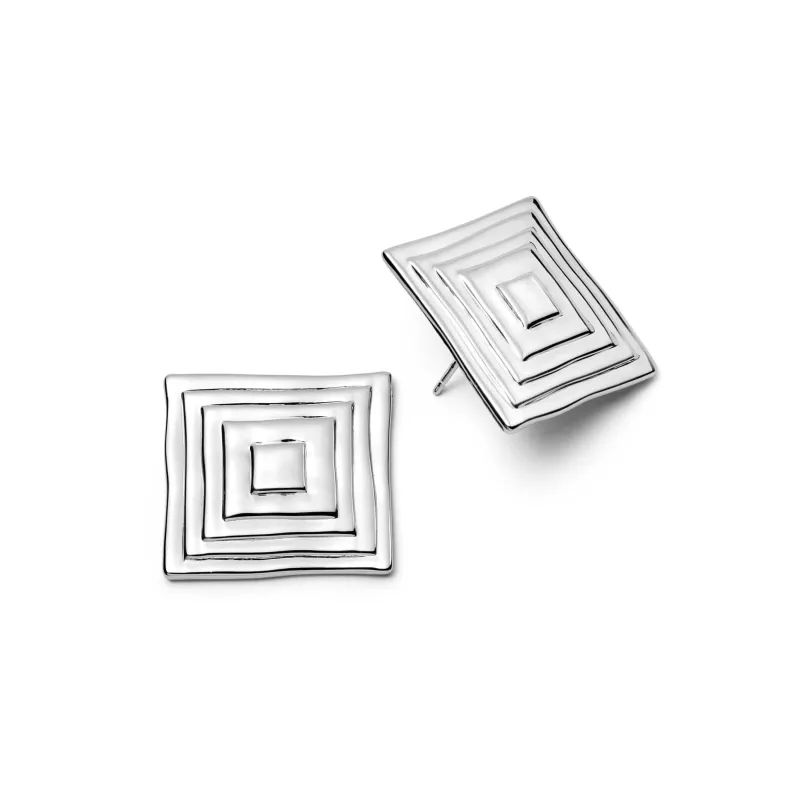 Oversized Strata Square Studs Earrings Silver Plate made by Daisy Jewellery