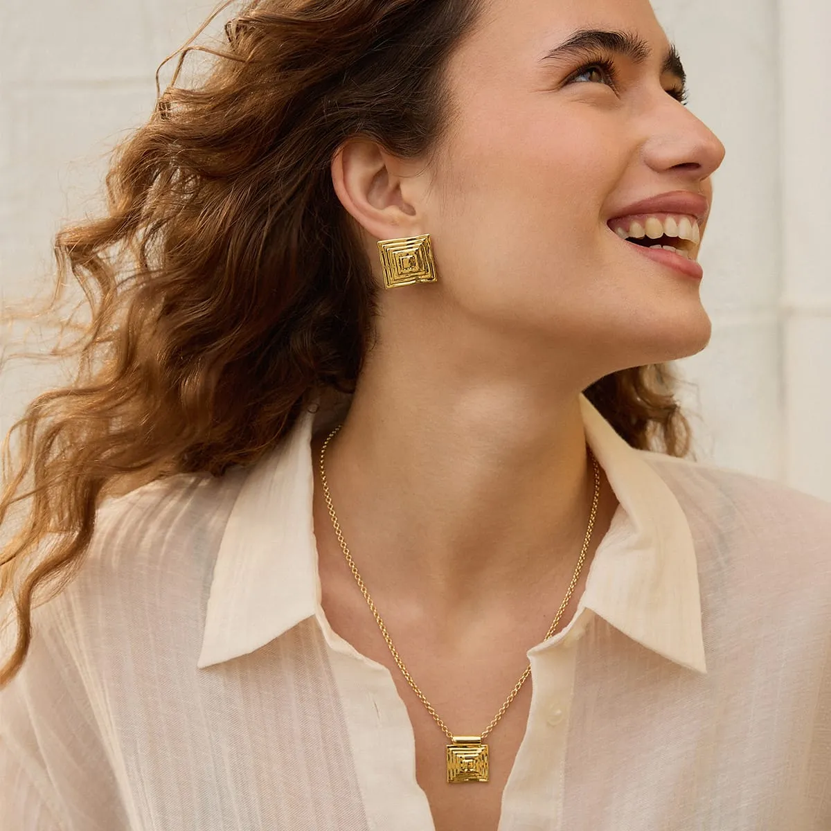 Oversized Strata Square Studs Earrings 18ct Gold Plate sold by Daisy Jewellery product image thumbnail 4