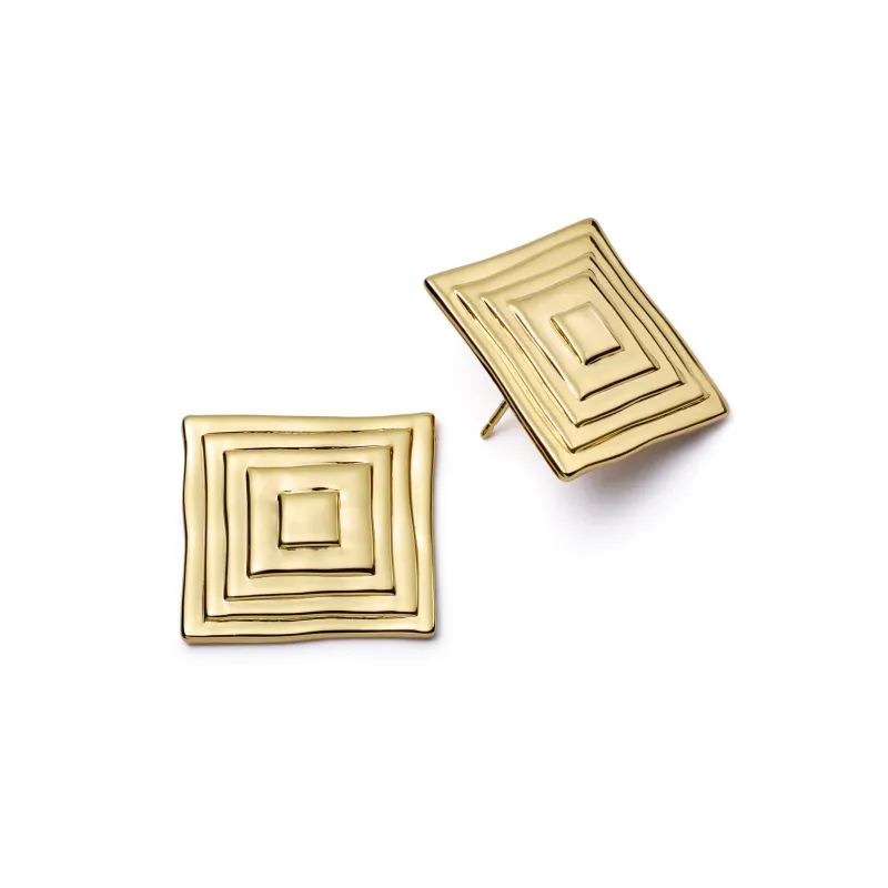 Oversized Strata Square Studs Earrings 18ct Gold Plate made by Daisy Jewellery