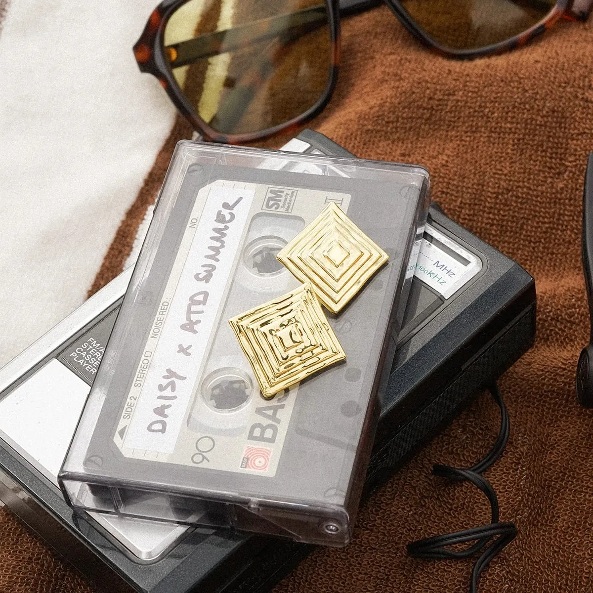 Oversized Strata Square Studs Earrings 18ct Gold Plate sold by Daisy Jewellery product image thumbnail 3