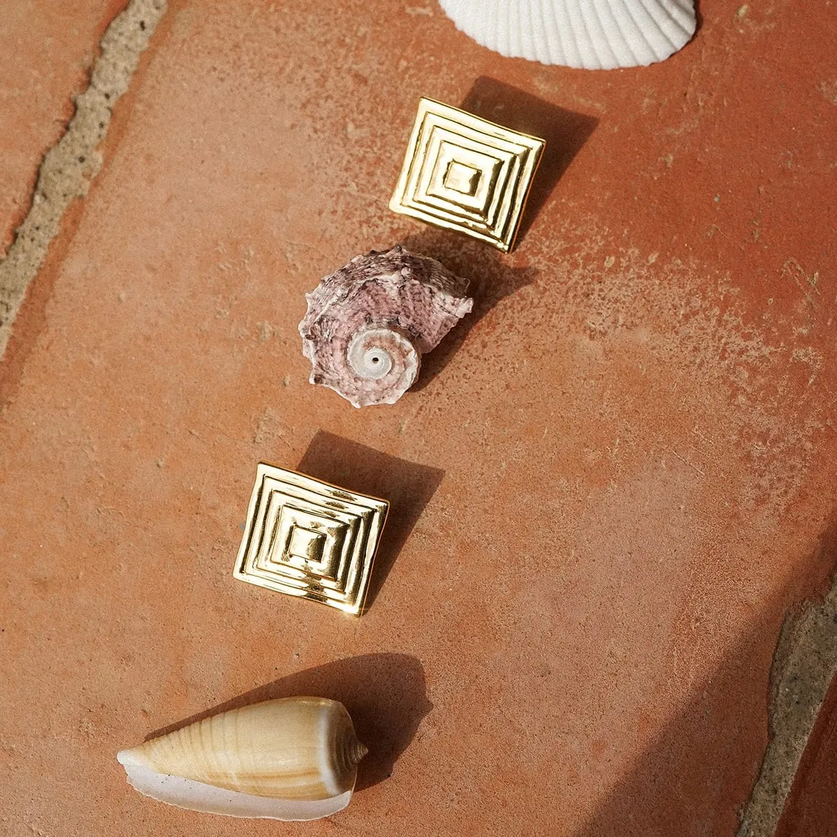 Oversized Strata Square Studs Earrings 18ct Gold Plate sold by Daisy Jewellery product image thumbnail 5
