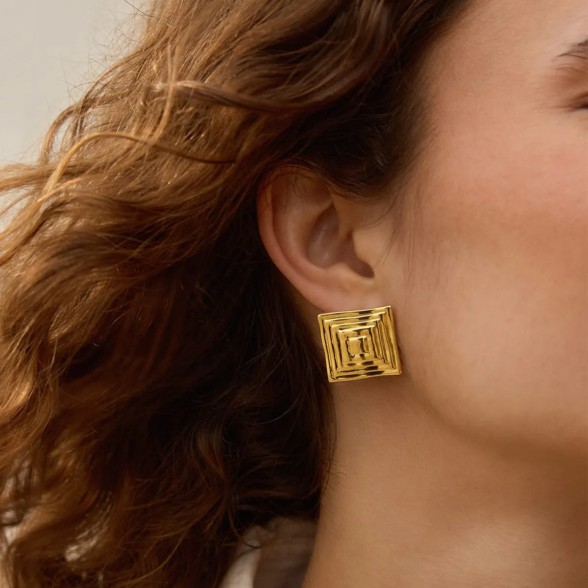 Oversized Strata Square Studs Earrings 18ct Gold Plate sold by Daisy Jewellery product image thumbnail 2