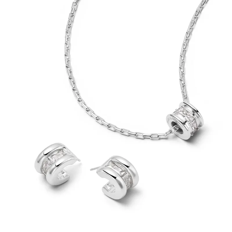 Polly Crystal Mini Hoop & Bead Necklace Set Sterling Silver made by Daisy Jewellery