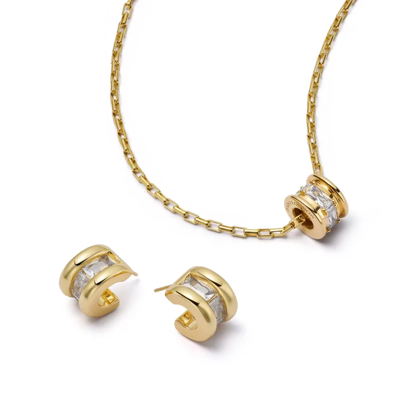 Polly Crystal Mini Hoop & Bead Necklace Set 18ct Gold Plate made by Daisy Jewellery