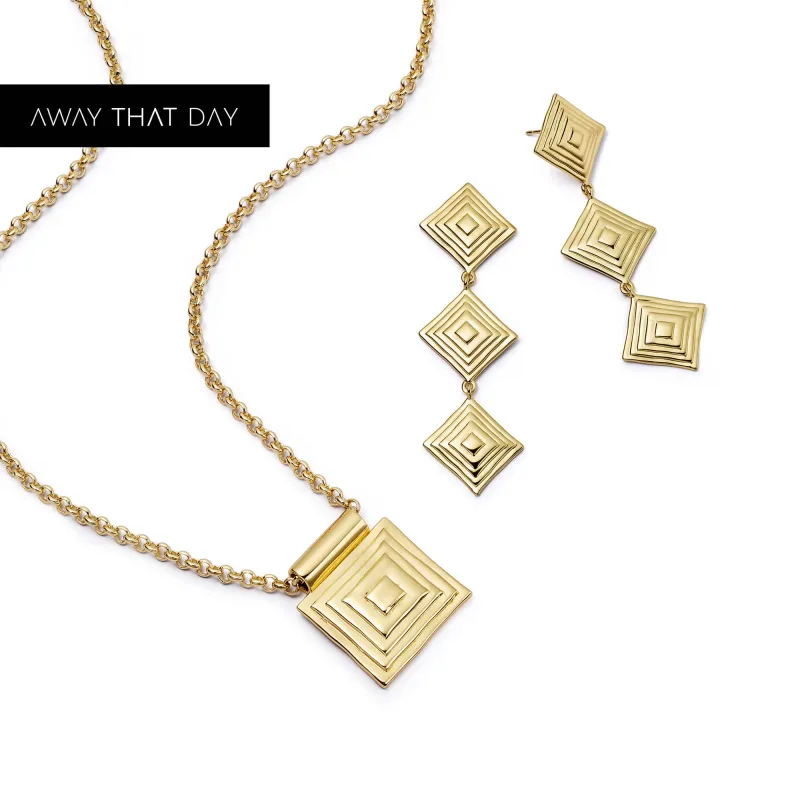 Strata Triple Drop Earrings & Necklace Set 18ct Gold Plate made by Daisy Jewellery