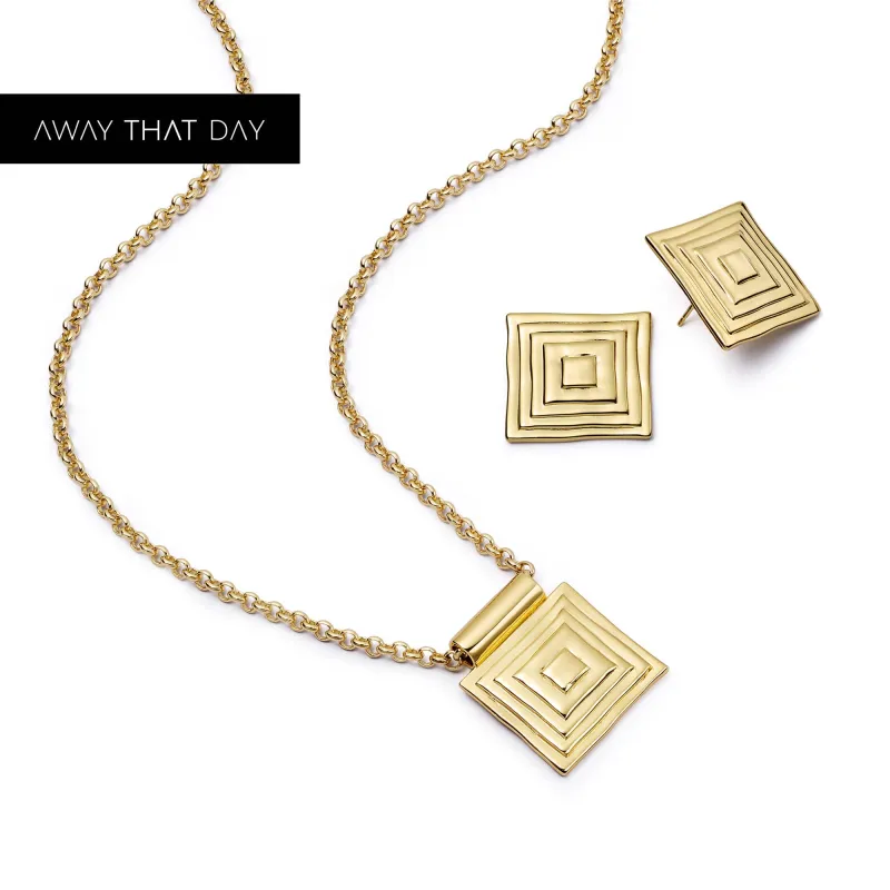 Strata Square Earrings & Necklace Set 18ct Gold Plate made by Daisy Jewellery