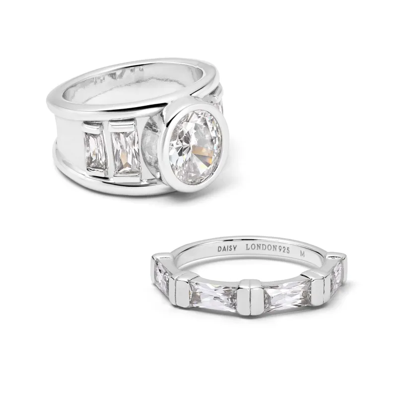Polly Crystal Ring Stack Sterling Silver made by Daisy Jewellery