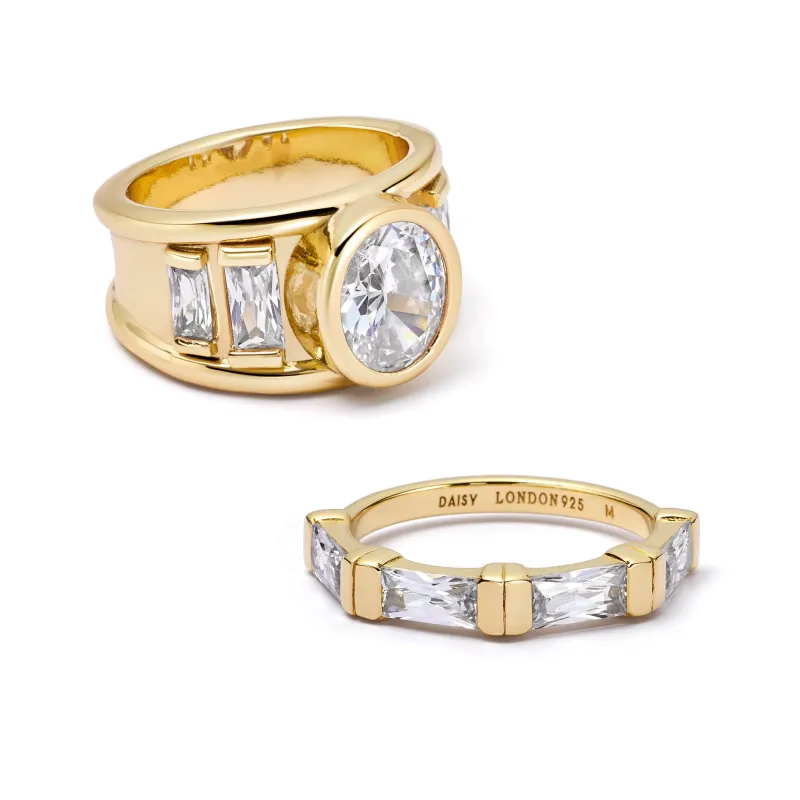 Polly Crystal Ring Stack 18ct Gold Plate made by Daisy Jewellery