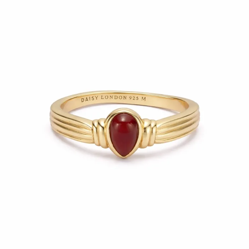 Red Jasper Pear Ring 18ct Gold Plate made by Daisy Jewellery