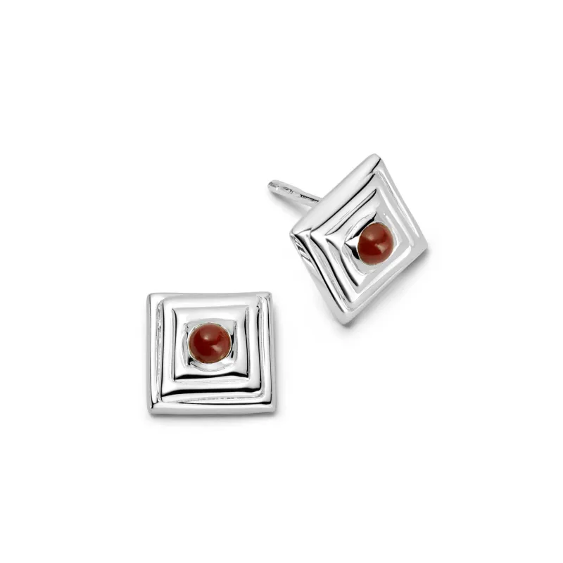 Red Jasper Mini Square Stud Earrings Sterling Silver made by Daisy Jewellery
