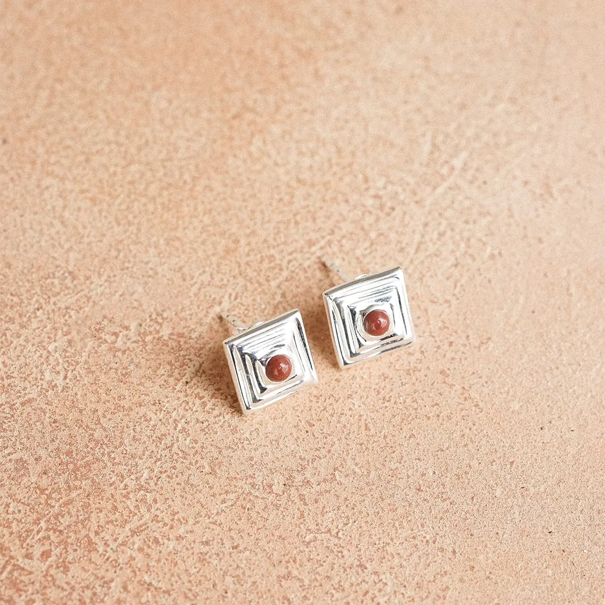 Red Jasper Mini Square Stud Earrings Sterling Silver sold by Daisy Jewellery product image thumbnail 4
