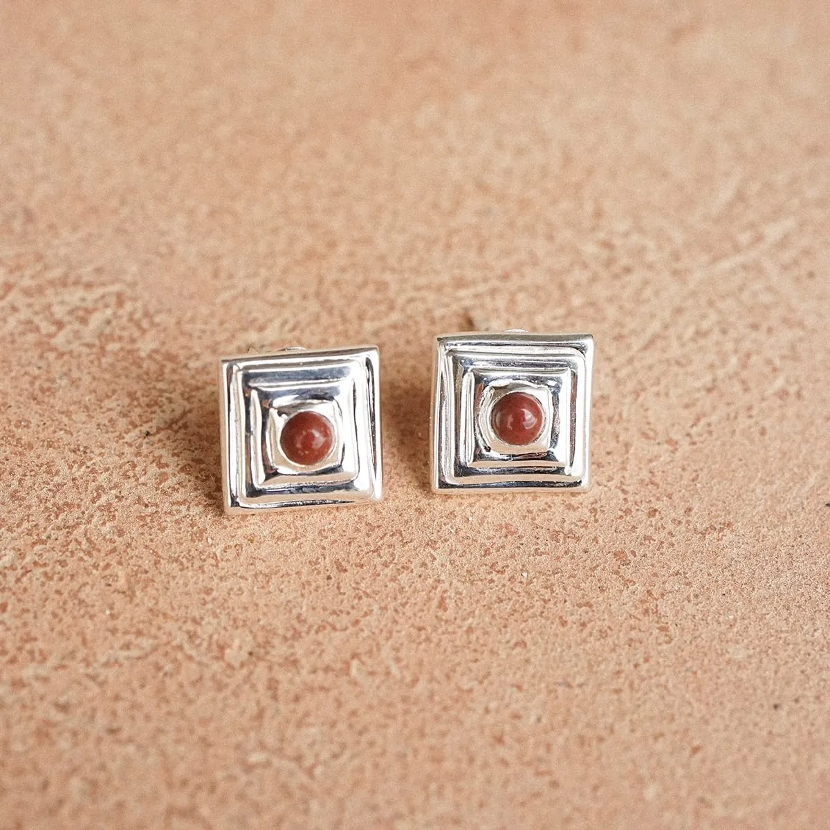 Red Jasper Mini Square Stud Earrings Sterling Silver sold by Daisy Jewellery product image thumbnail 3