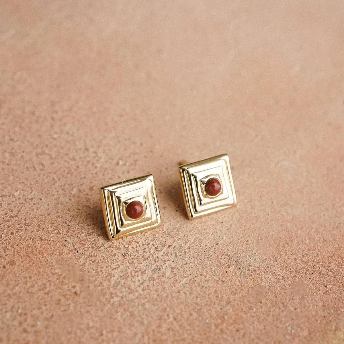 Red Jasper Mini Square Stud Earrings 18ct Gold Plate sold by Daisy Jewellery product image thumbnail 3