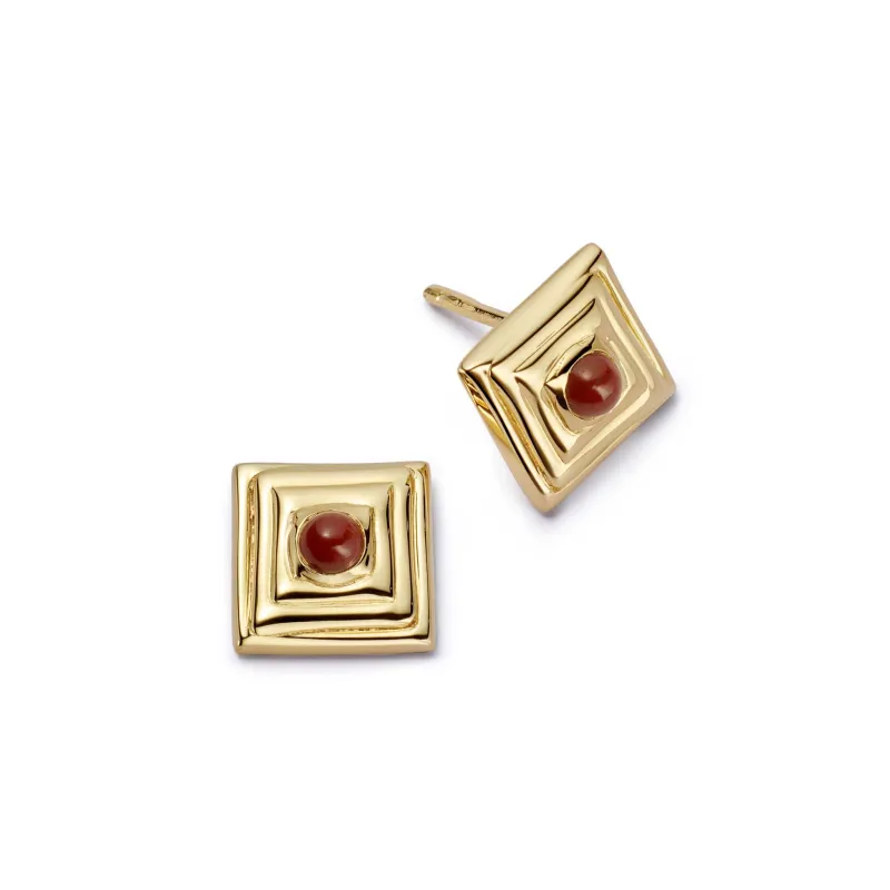 Red Jasper Mini Square Stud Earrings 18ct Gold Plate made by Daisy Jewellery