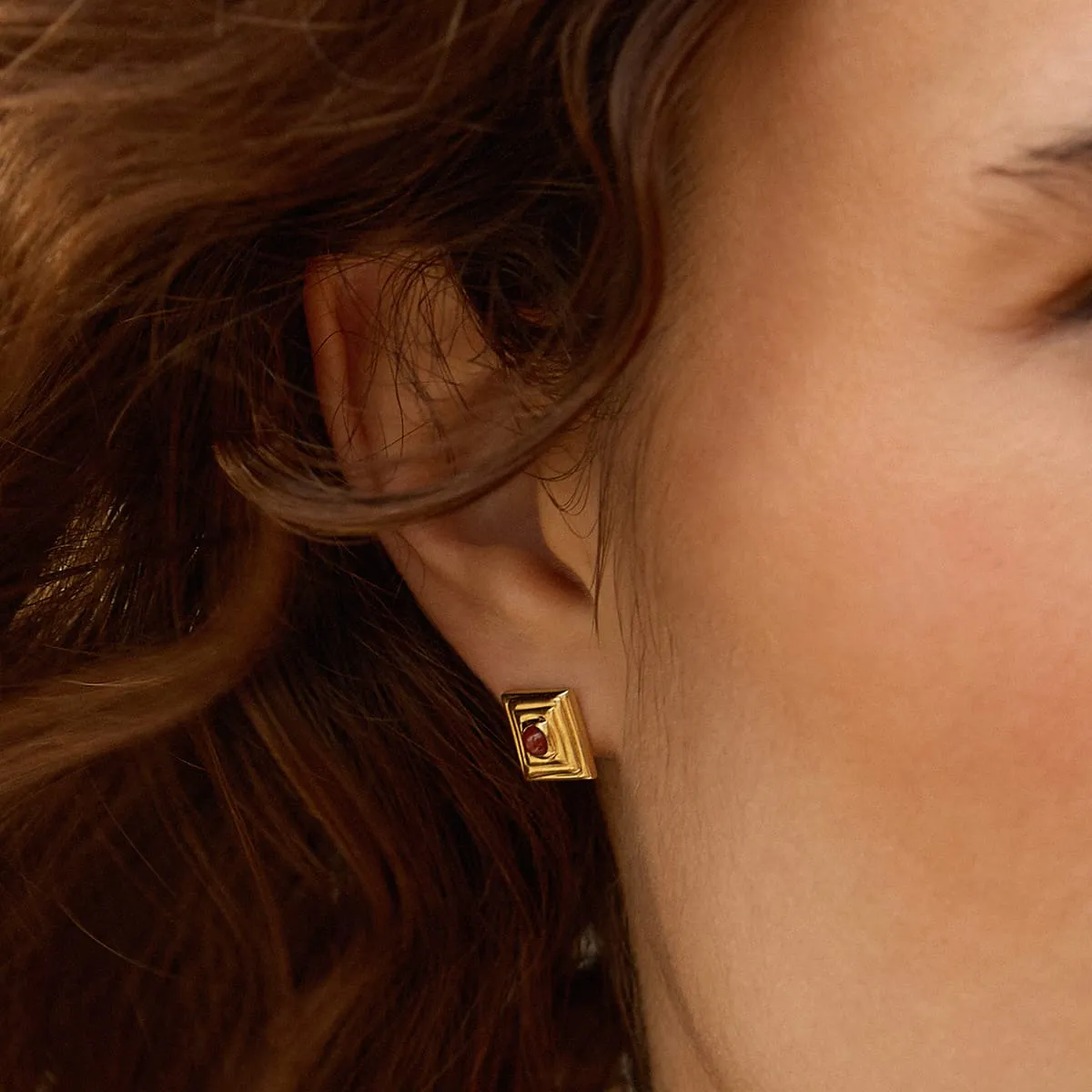 Red Jasper Mini Square Stud Earrings 18ct Gold Plate sold by Daisy Jewellery product image thumbnail 2