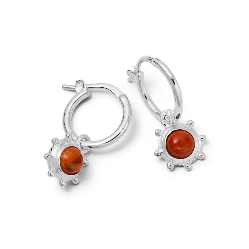 Red Coral Healing Stone Charm Earrings Sterling Silver made by Daisy Jewellery