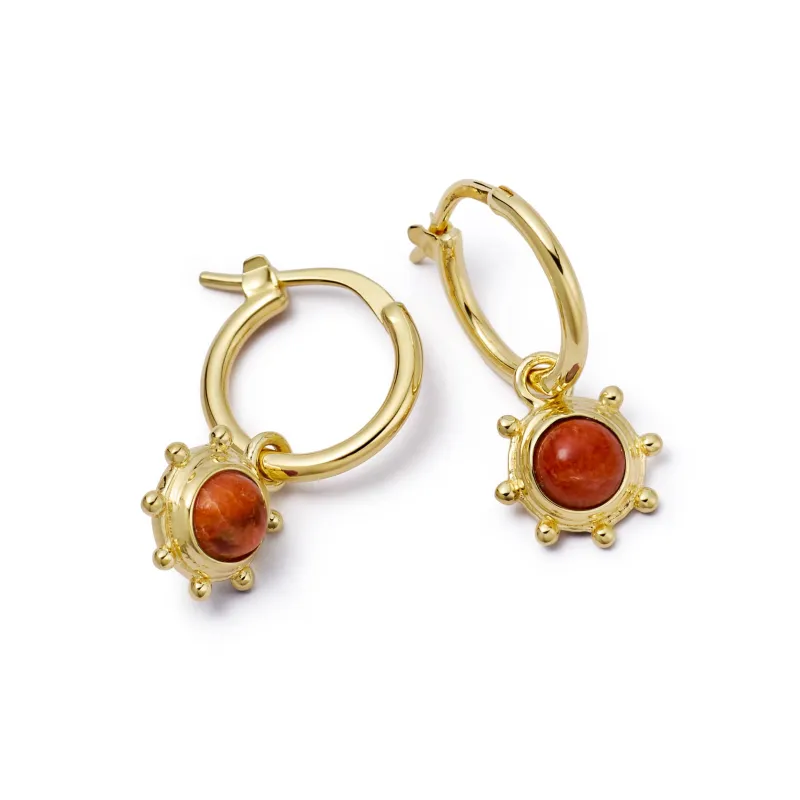 Red Coral Healing Stone Charm Earrings 18ct Gold Plate made by Daisy Jewellery