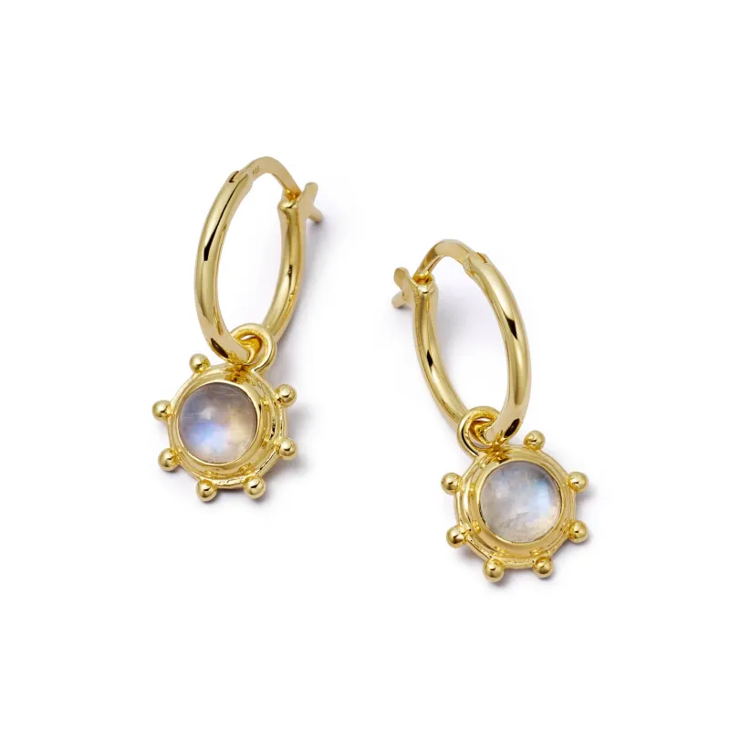 Rainbow Moonstone Healing Stone Charm Earrings 18ct Gold Plate made by Daisy Jewellery