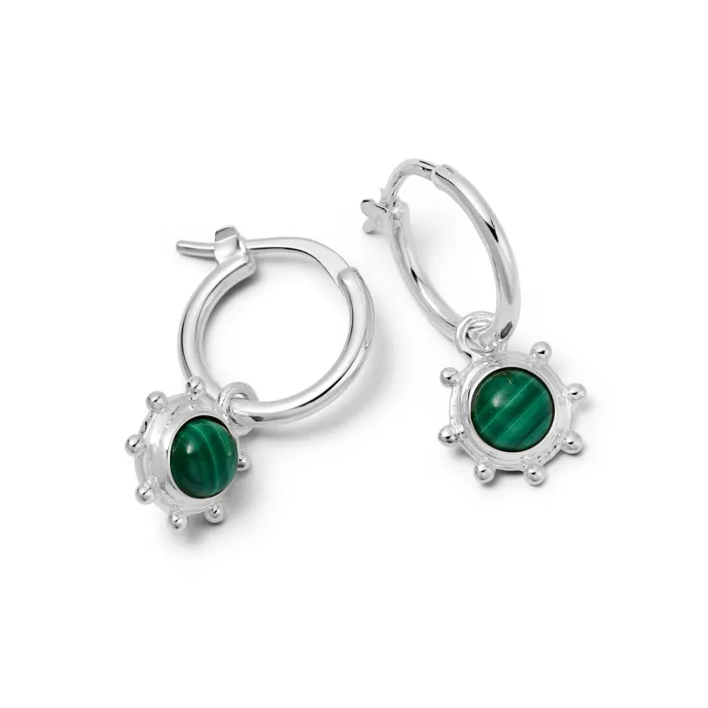 Malachite Healing Stone Charm Earrings Sterling Silver made by Daisy Jewellery