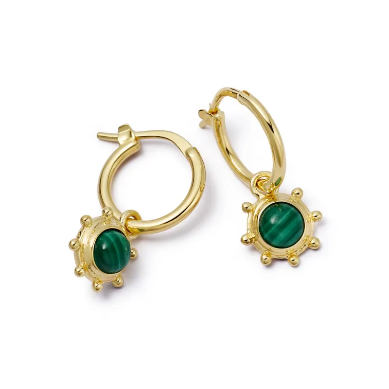 Malachite Healing Stone Charm Earrings 18ct Gold Plate made by Daisy Jewellery