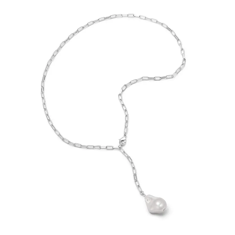 Polly Baroque Pearl Chain Necklace Silver Plate made by Daisy Jewellery