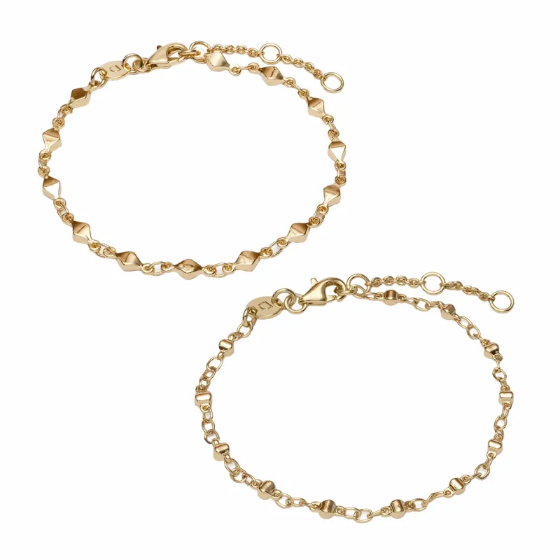 Square Bead & Diamond Disc Chain Bracelet Stack 18ct Gold Plate made by Daisy Jewellery