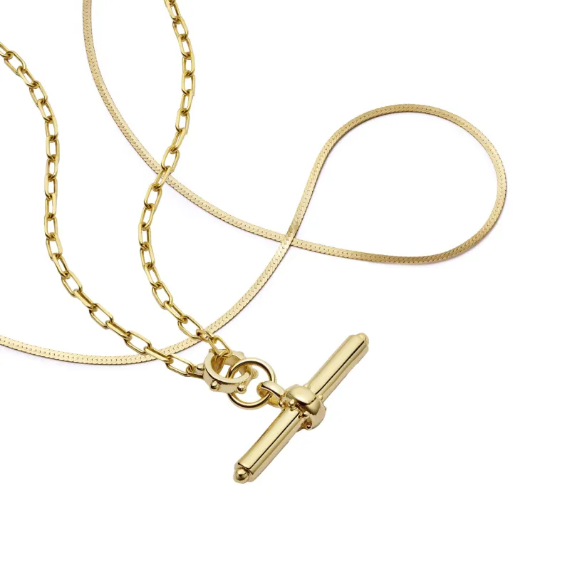 T Bar & Fine Snake Chain Necklace Layering Set 18ct Gold Plate made by Daisy Jewellery