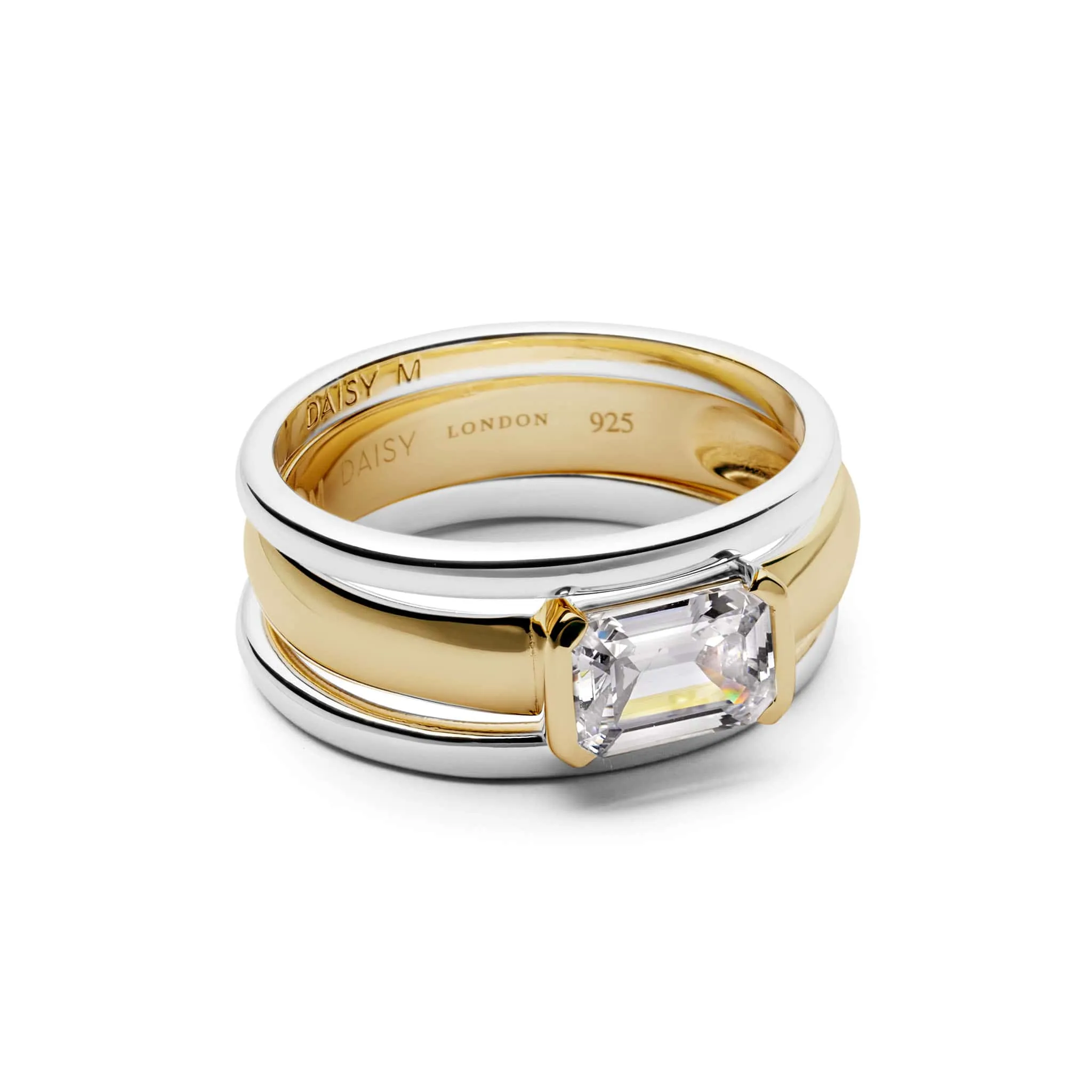 Polly Newman Mixed Metal Crystal Ring Stack 18ct Gold Plate sold by Daisy Jewellery