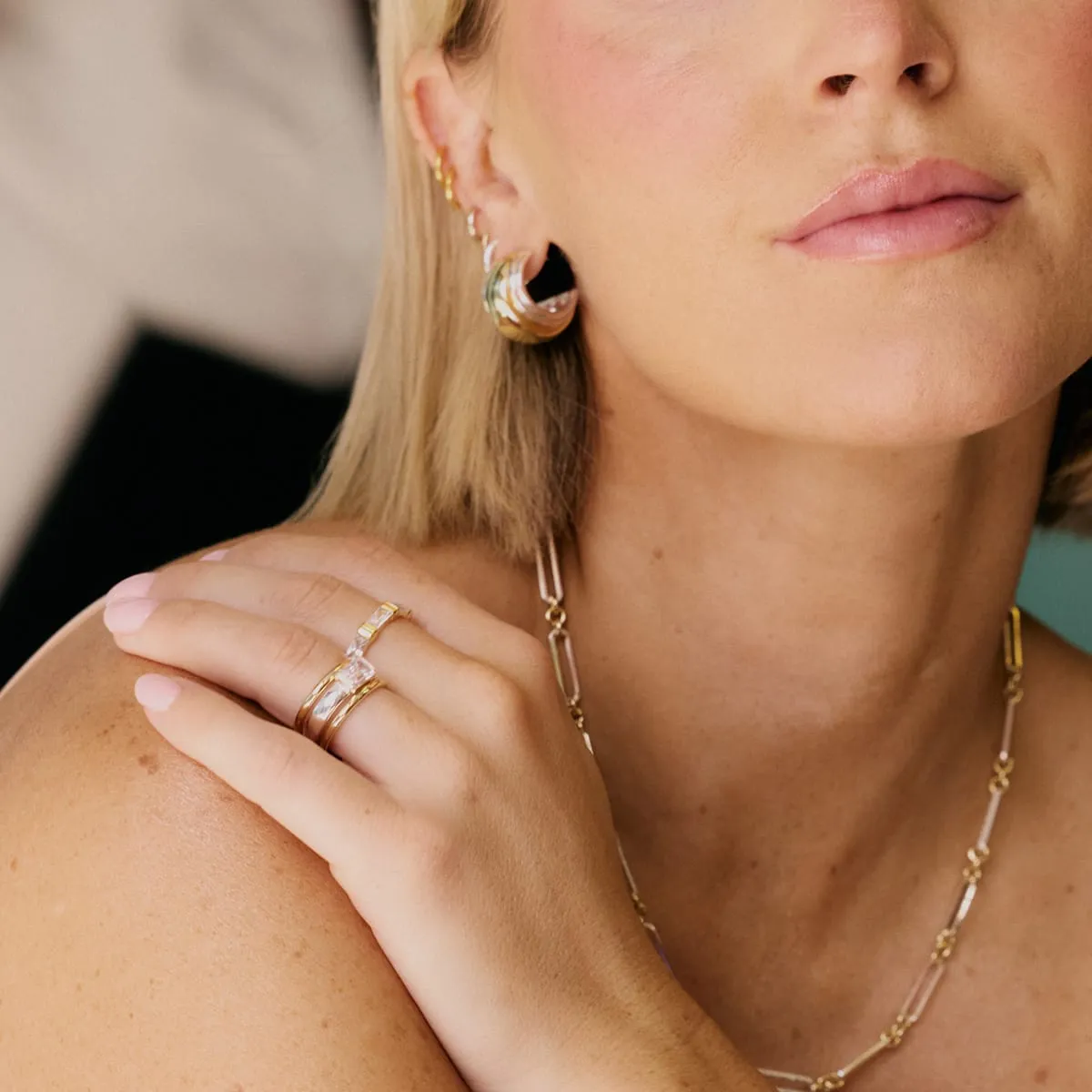 Polly Newman Mixed Metal Crystal Ring Stack Silver Plate sold by Daisy Jewellery product image thumbnail 2