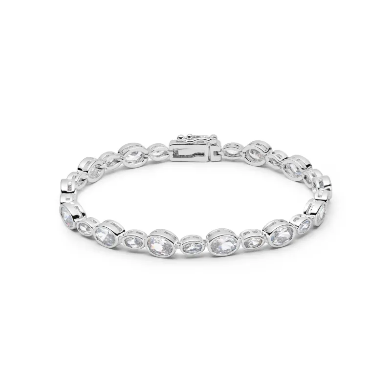 Free People Adeline Crystal Tennis Bracelet Silver Plate made by Daisy Jewellery
