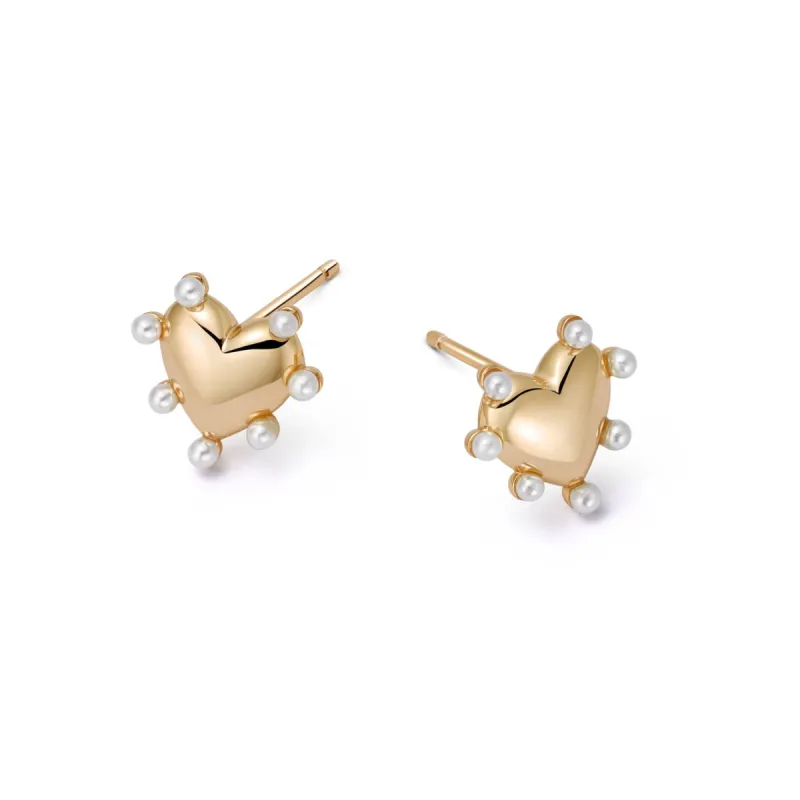 Heart Pearl Stud Earrings 18ct Gold Plate sold by Daisy Jewellery