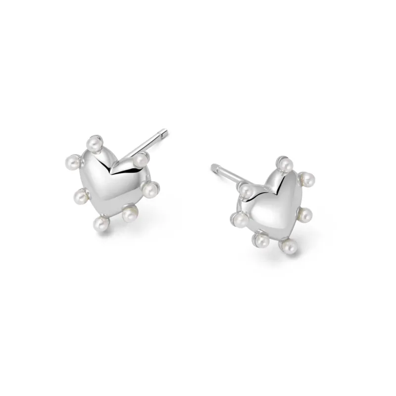 Heart Pearl Stud Earrings Sterling Silver sold by Daisy Jewellery