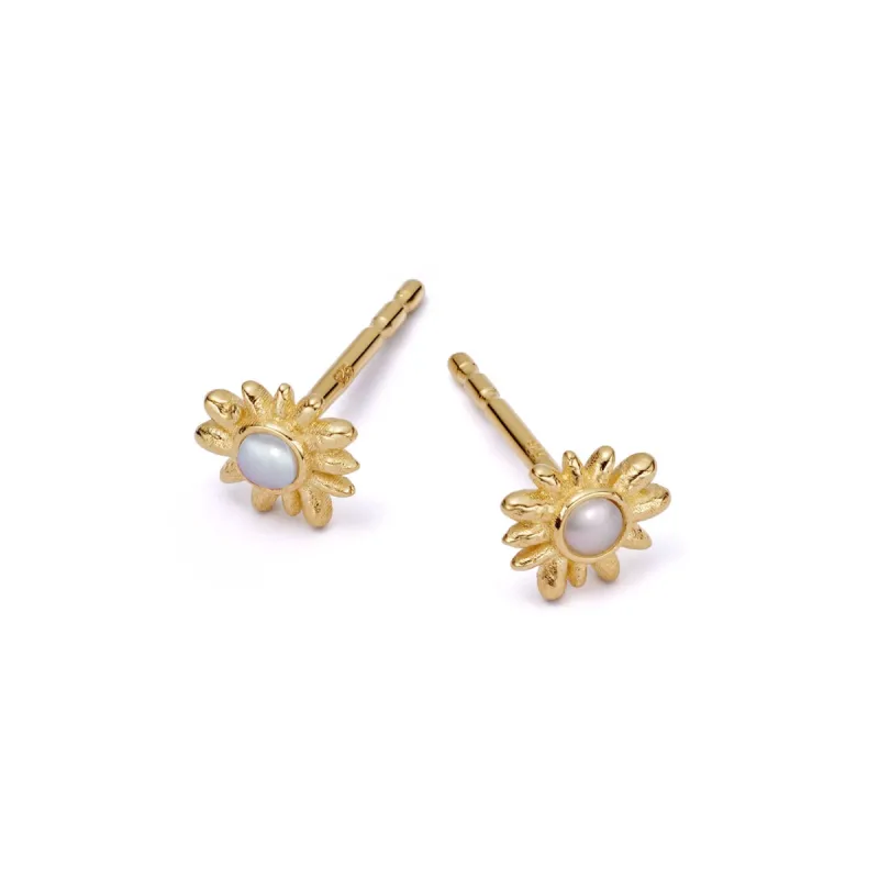 Daisy Mini Mother of Pearl Stud Earrings 18ct Gold Plate sold by Daisy Jewellery
