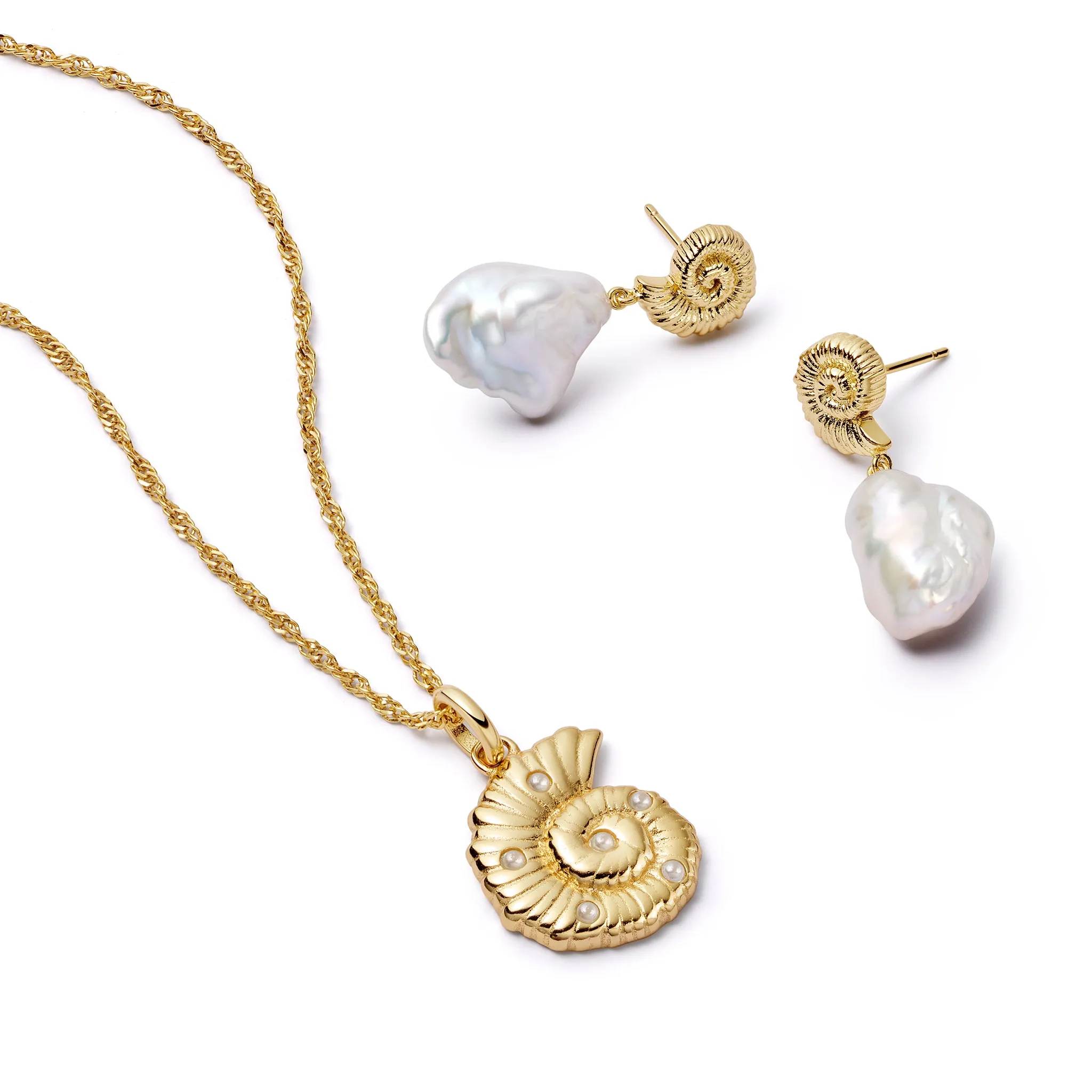 Pearl And Shells Layering Set 18ct Gold Plate sold by Daisy Jewellery