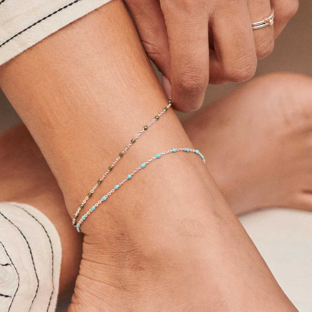 Green Enamel Beaded Anklet Sterling Silver sold by Daisy Jewellery product image thumbnail 2