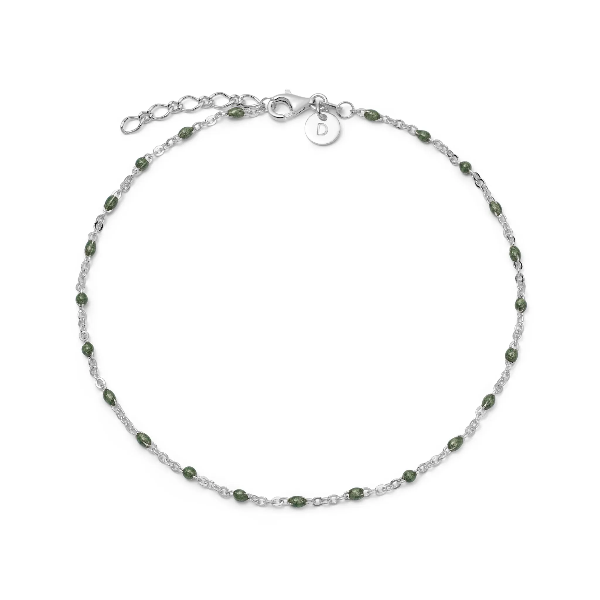 Green Enamel Beaded Anklet Sterling Silver sold by Daisy Jewellery