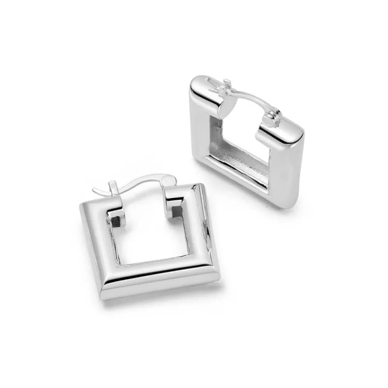 Polly Sayer Chubby Square Hoop Earrings Silver Plate sold by Daisy Jewellery