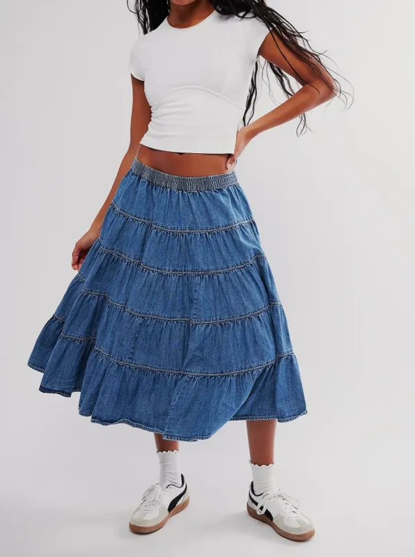 Full Swing Chambray Midi Skirt sold by Plenty
